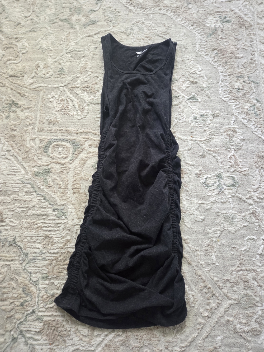 TNA Black Ruched Midi Tank Dress
